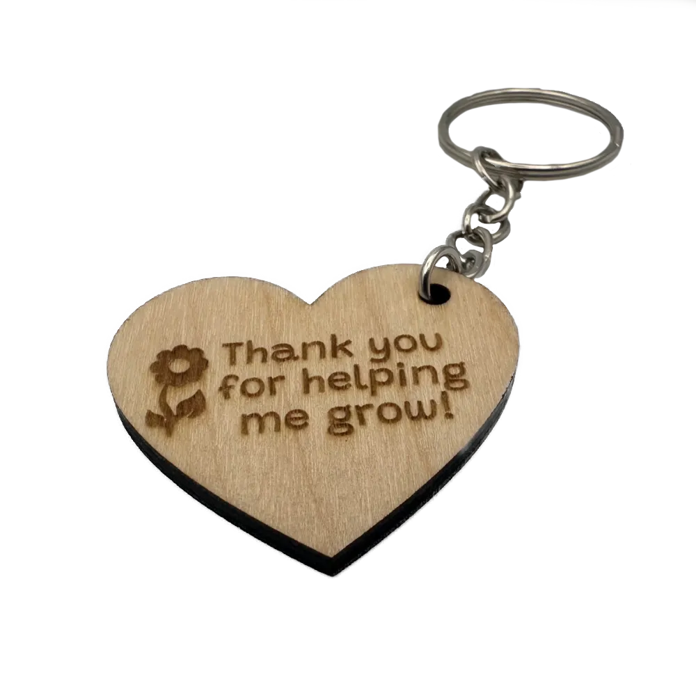 Thank You For Helping Me Grow - Wooden Heart Teacher Keyring