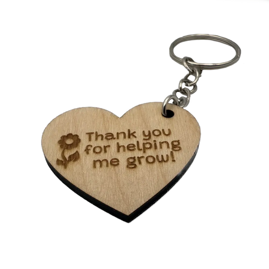 Thank You For Helping Me Grow - Wooden Heart Teacher Keyring